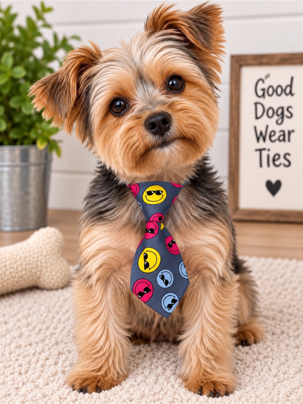 Pet Emoji Print Neck Tie For Dogs & Cats Colorful Smiley Face Fashion Accessory